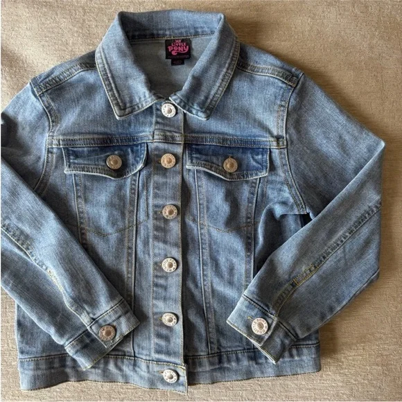Girls My Little Pony Denim Jean Jacket Unicorn Pegasus Graphic Kids Blue Coat - Picture 7 of 11